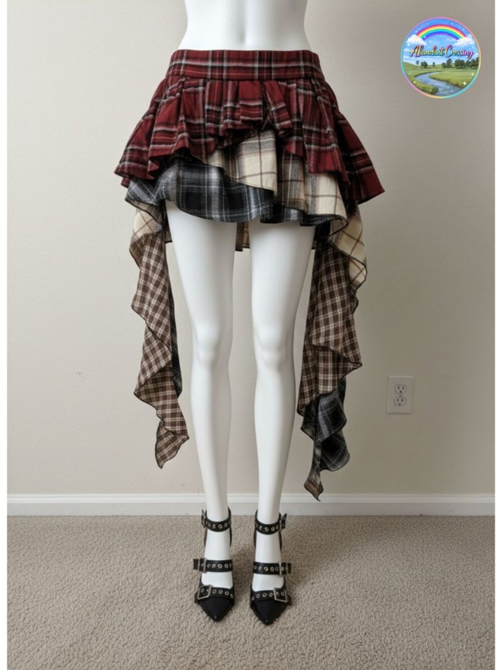 NWT Womens Plaid Ruffle Mini Skirt Skorts Y2k Layered Asymmetrical